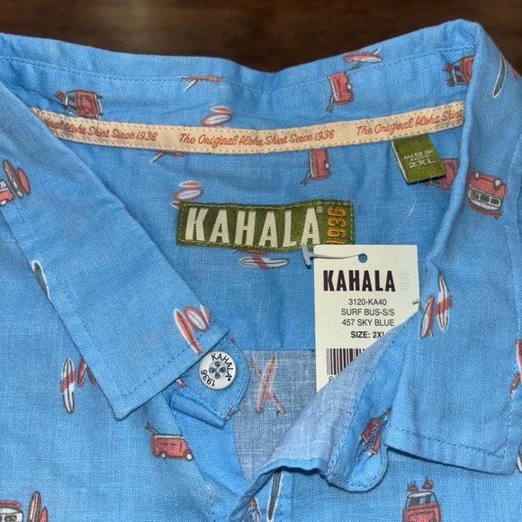 KAHALA 1936 ORIGINAL ALOHO SHIRT 2XL SKY BLUE SS LINEN COTTON - Picture 2 of 15